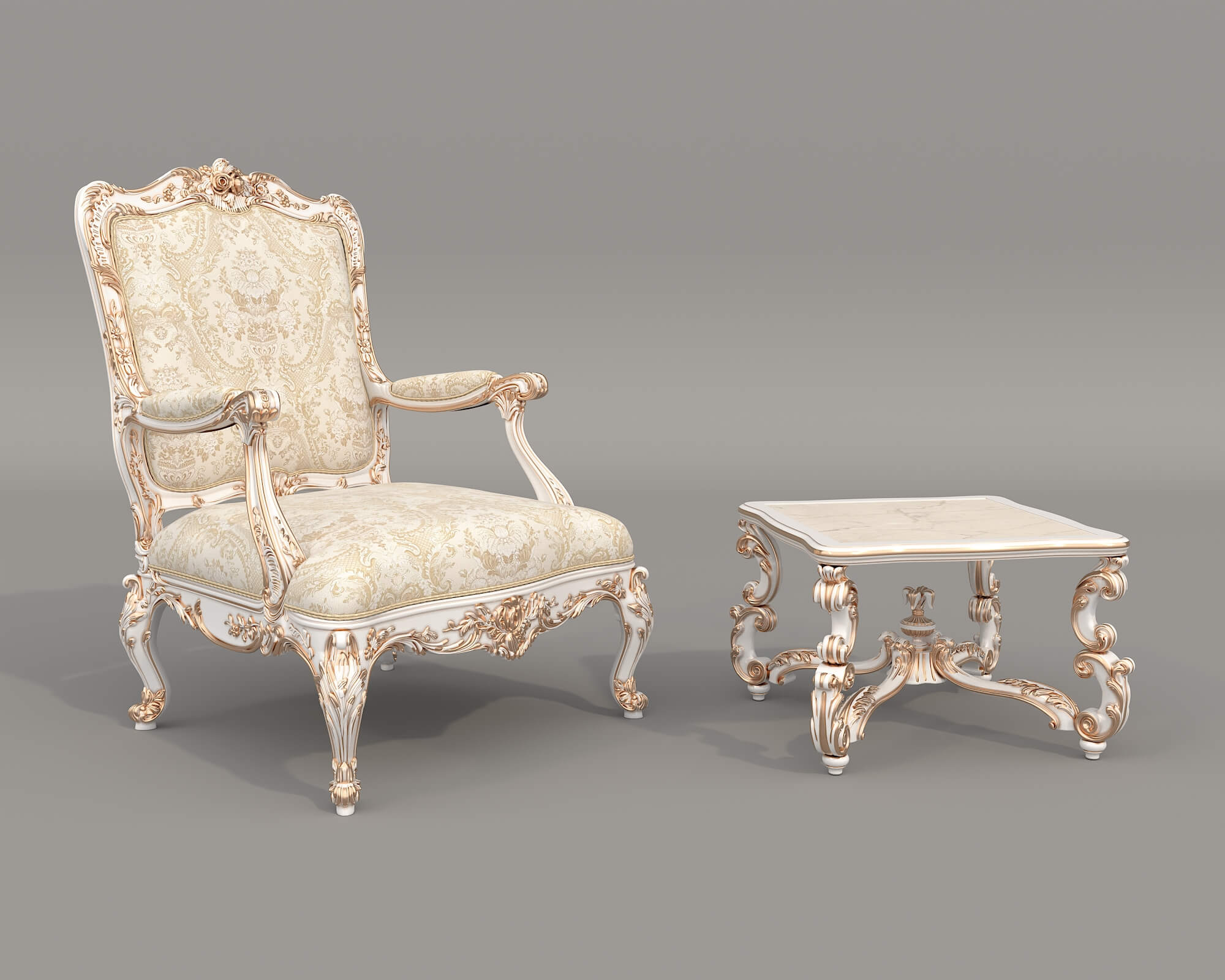 Classic European Style Coffee Table and Armchair